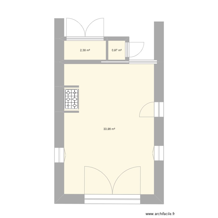 mogador cuisine. Plan de 3 pièces et 37 m2