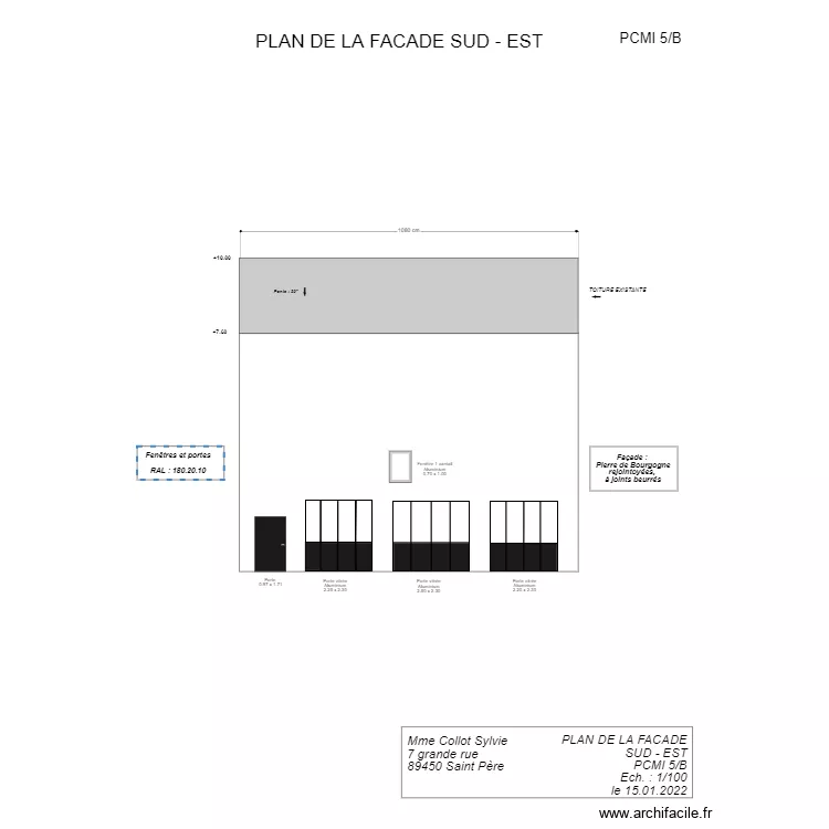 PLAN DES FACADES SUD EST. Plan de 