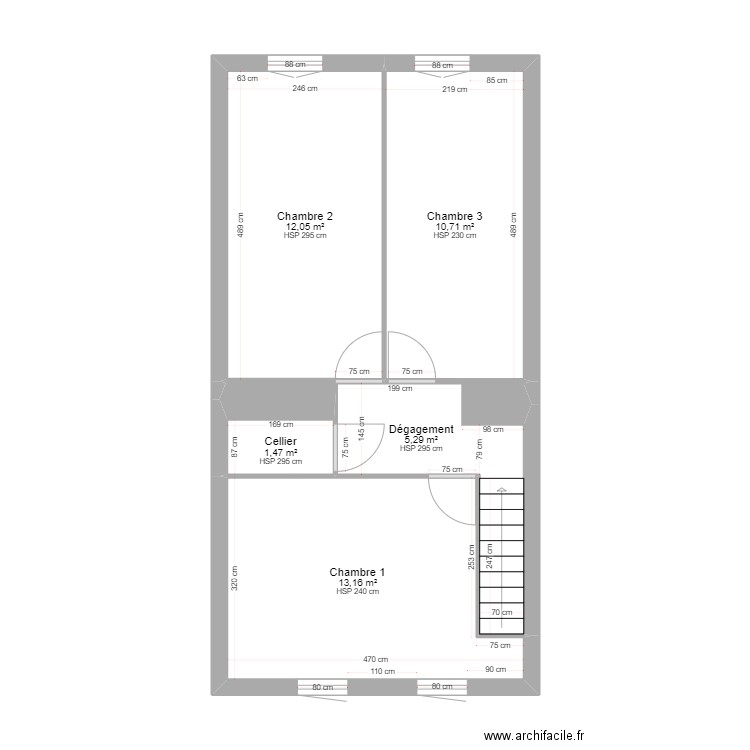 Etage - Existant. Plan de 5 pièces et 43 m2