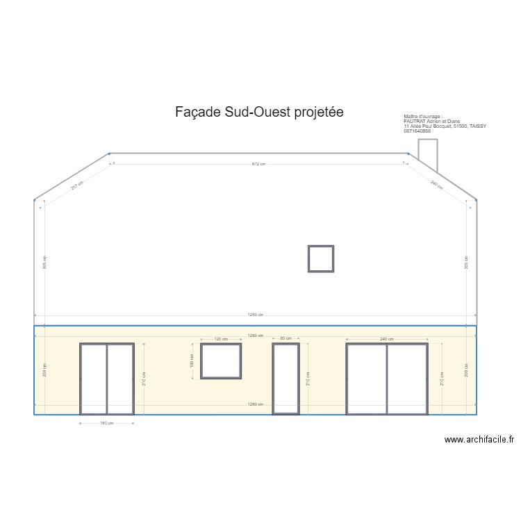 Facade SO projetée. Plan de 0 pièce et 0 m2