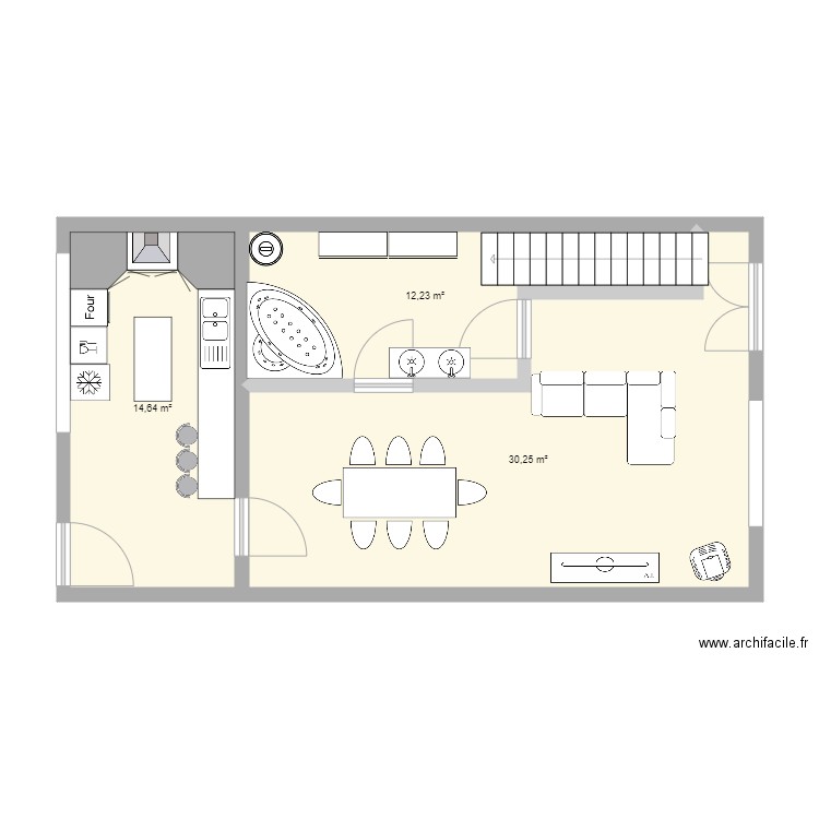 Pièce01. Plan de 3 pièces et 57 m2