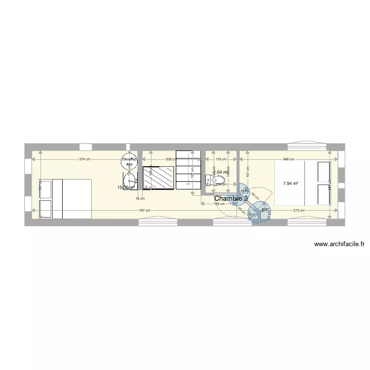 Plomberie Quettehou 2&egrave;me &eacute;tage. Plan de 