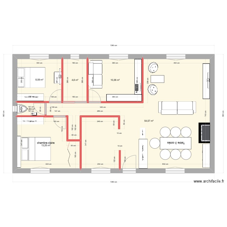 petit bois . Plan de 6 pièces et 93 m2