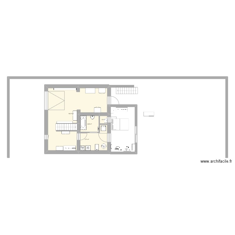 Rdc. Plan de 4 pièces et 50 m2