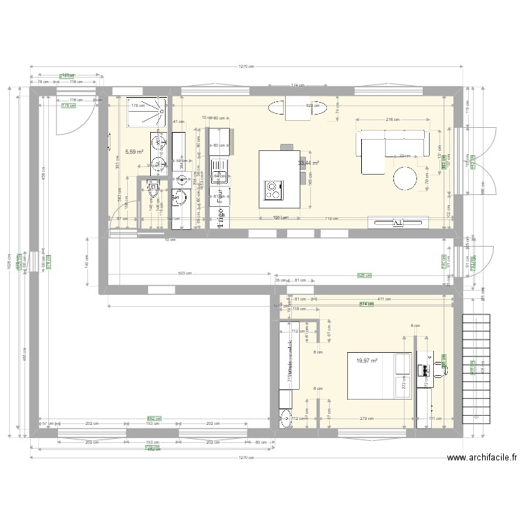 Maison plan septemes. Plan de 3 pièces et 59 m2