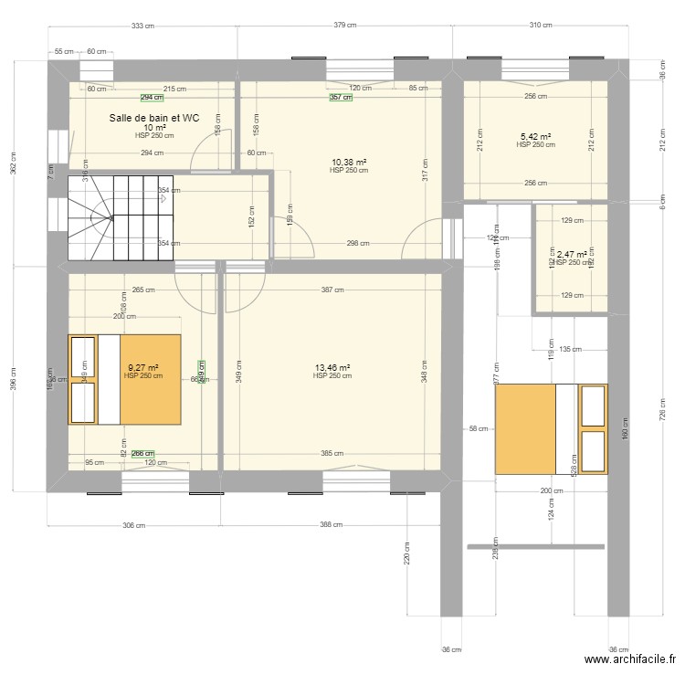 1er étage V3. Plan de 6 pièces et 51 m2