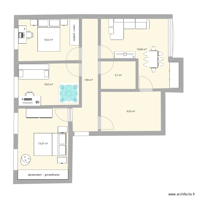 Apart rua macau. Plan de 7 pièces et 68 m2