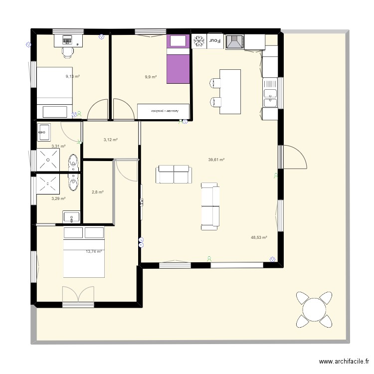 LAVIOLETTE. Plan de 9 pièces et 133 m2