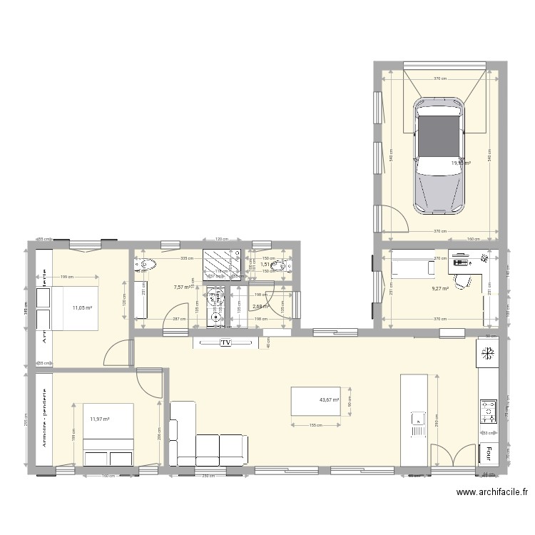 Maison t4 88m2 avec garage et grande pièce à vivre. Plan de 0 pièce et 0 m2