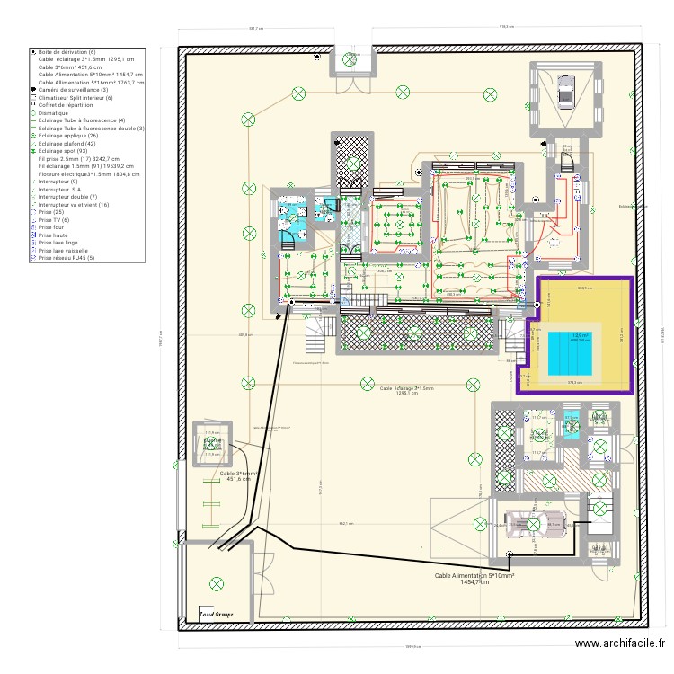 plan electricte  208. Plan de 22 pièces et 376 m2