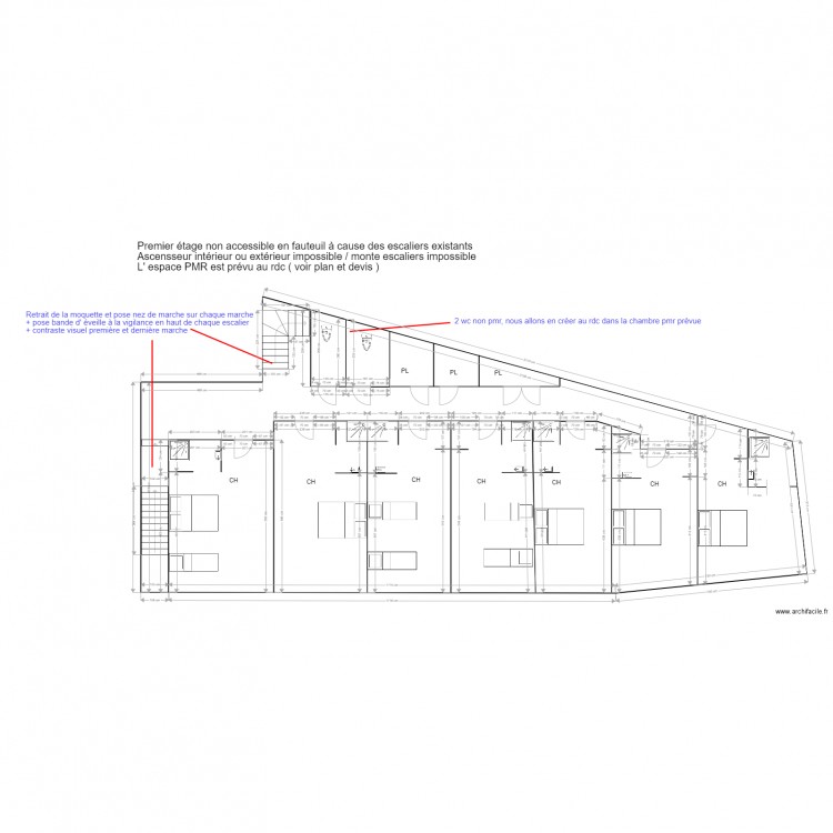 Hotel du commerce  étage 1  actuel et futur. Plan de 0 pièce et 0 m2