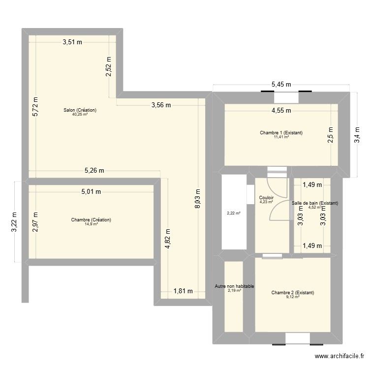 PLAN ORMOY AVANT AGRANDISSEMENT 1er Etage. Plan de 8 pièces et 89 m2