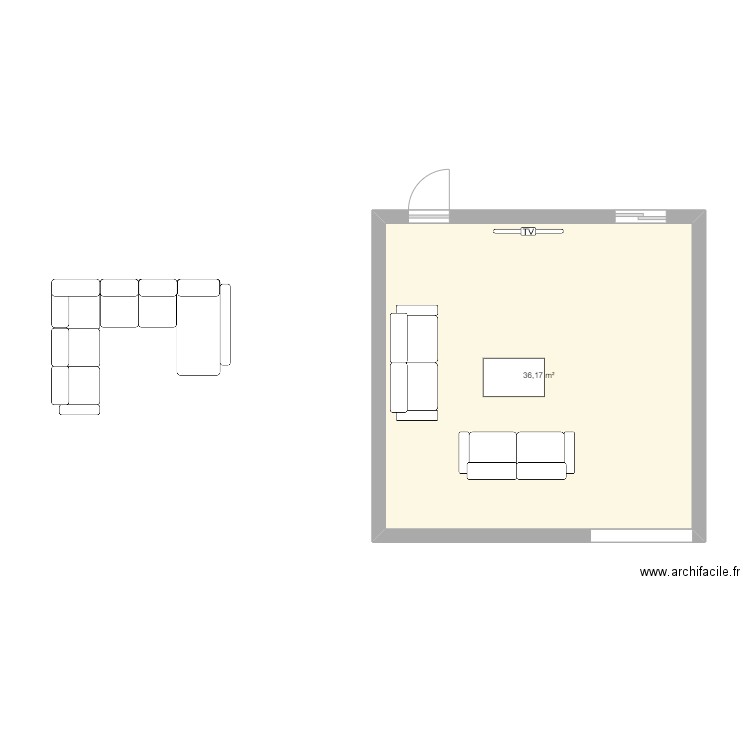 salon. Plan de 1 pièce et 36 m2