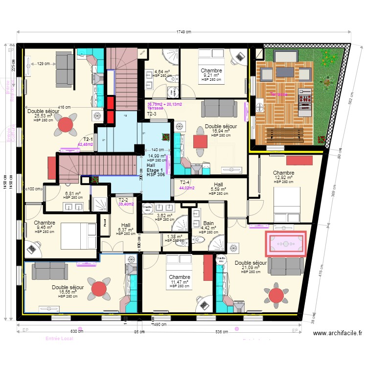 LeParisCoiffCombCU3. Plan de 93 pièces et 847 m2