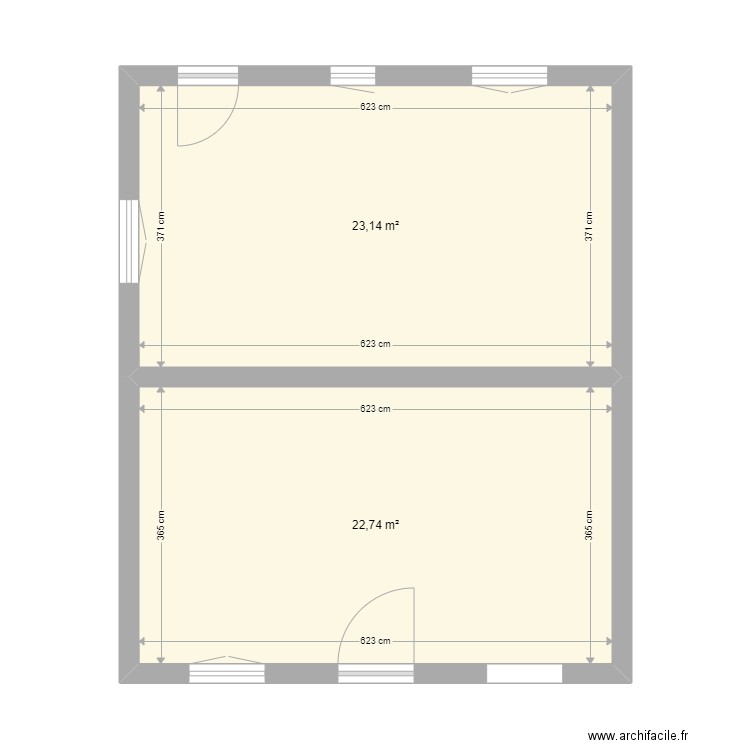 chevaux. Plan de 2 pièces et 46 m2