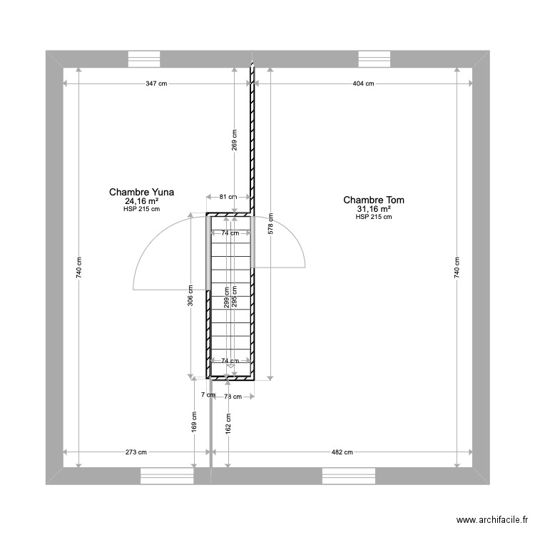 maison Douarnenez 2ème étage. Plan de 2 pièces et 55 m2