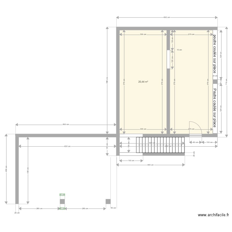 Rdc Belbèze. Plan de 2 pièces et 39 m2