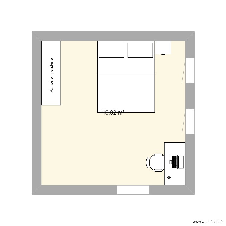 feur. Plan de 1 pièce et 16 m2