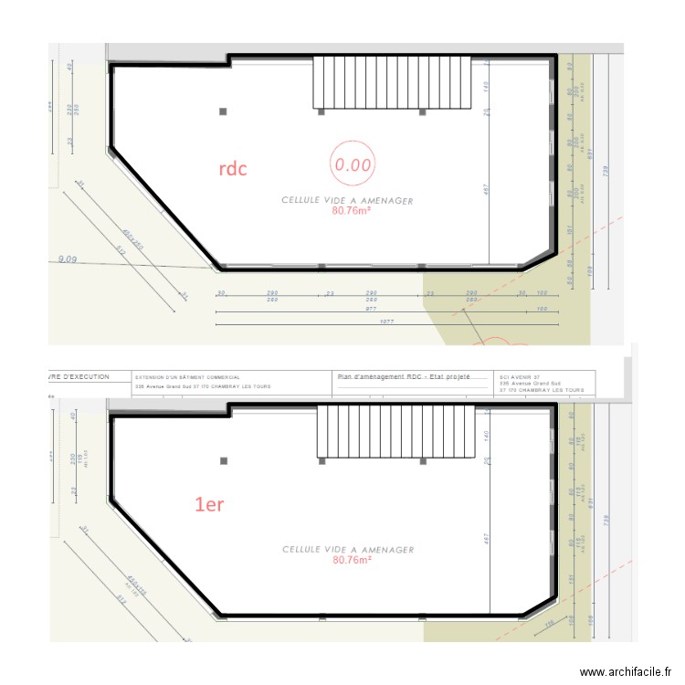 46723 croquis RDC 1er étage. Plan de 2 pièces et 94 m2