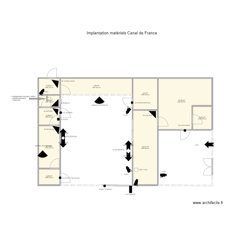 VNF caméras. Plan de 10 pièces et 59 m2