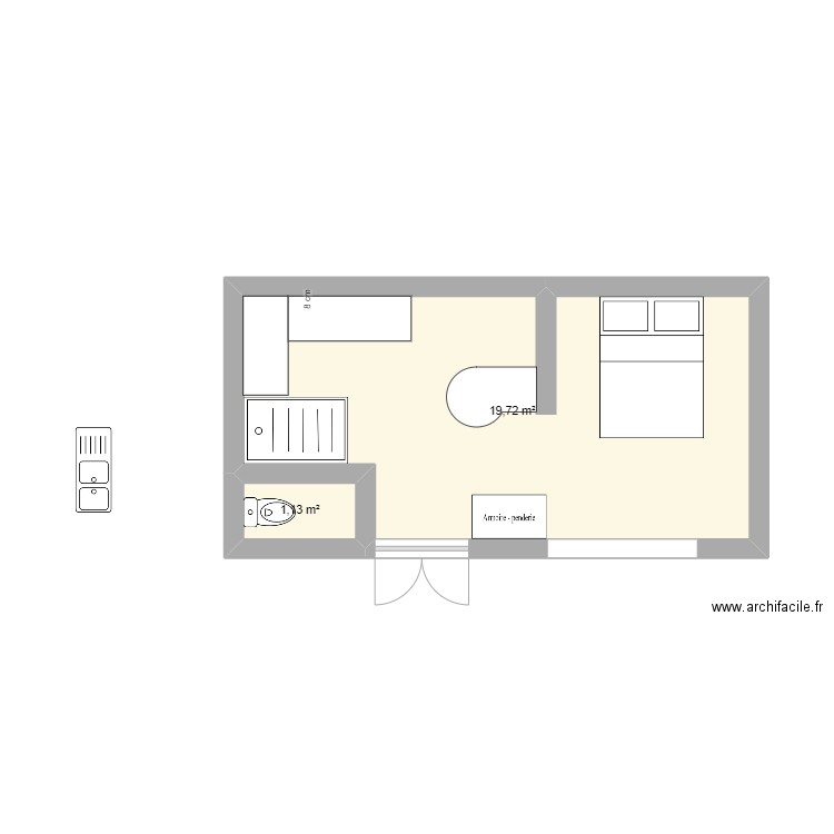 Studio 1. Plan de 2 pièces et 21 m2