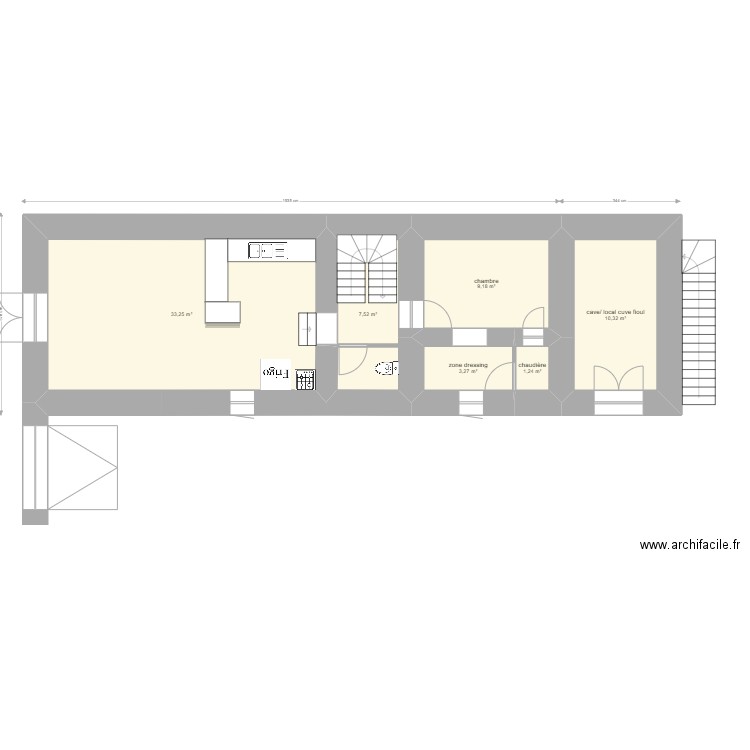 RDC GINOUX. Plan de 6 pièces et 65 m2