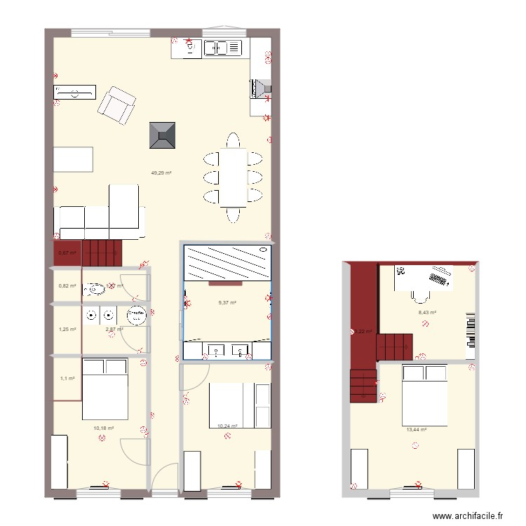 Grignols V2. Plan de 13 pièces et 113 m2