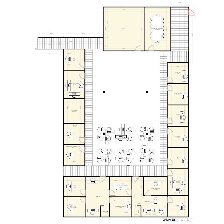 Open space V8. Plan de 21 pièces et 258 m2