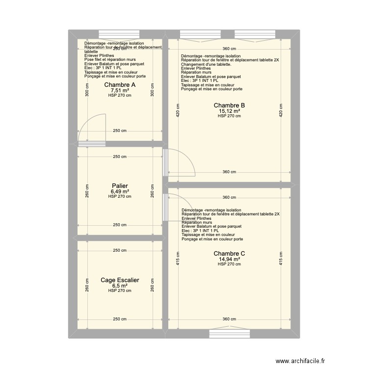 Maison Guy Lechien Etage 2 . Plan de 5 pièces et 51 m2