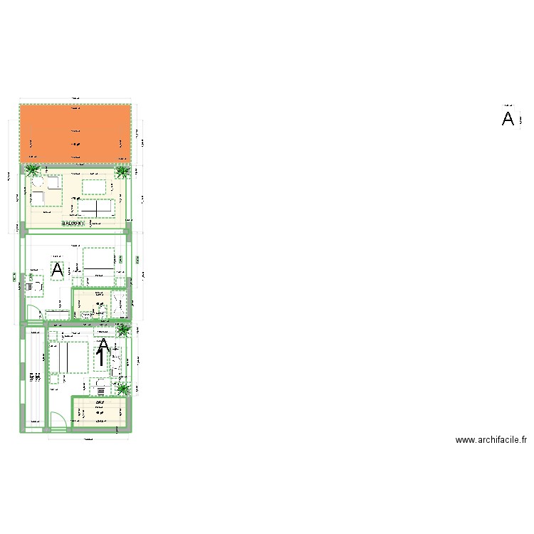 Room. Plan de 5 pièces et 40 m2