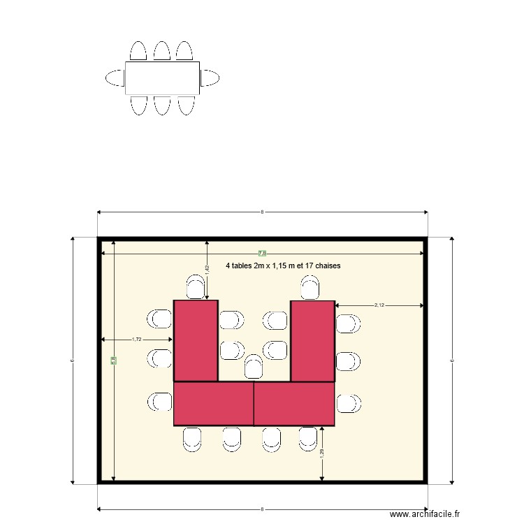 ilot 4 tables et 17 chaises. Plan de 0 pièce et 0 m2
