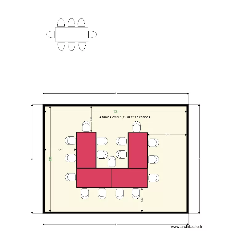ilot 4 tables et 17 chaises. Plan de ilot 4 tables et 17 chaises. Plan de