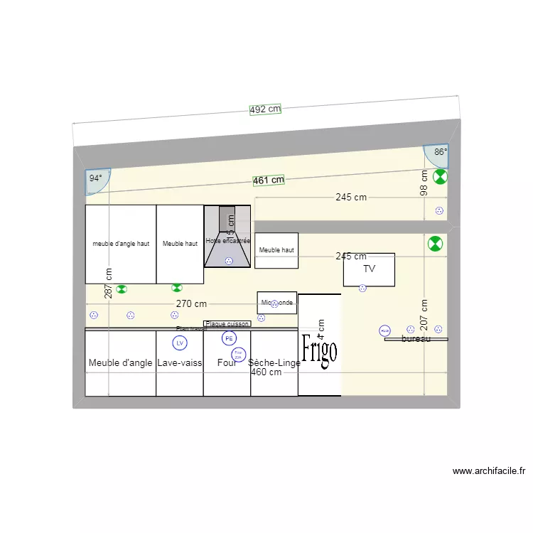 MUR CUISINE  19/05 meubles haut 100 cm. Plan de 