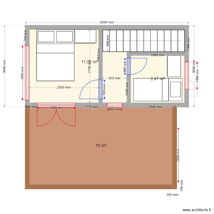 3 модуля 2 тажа. Plan de 5 pièces et 58 m2