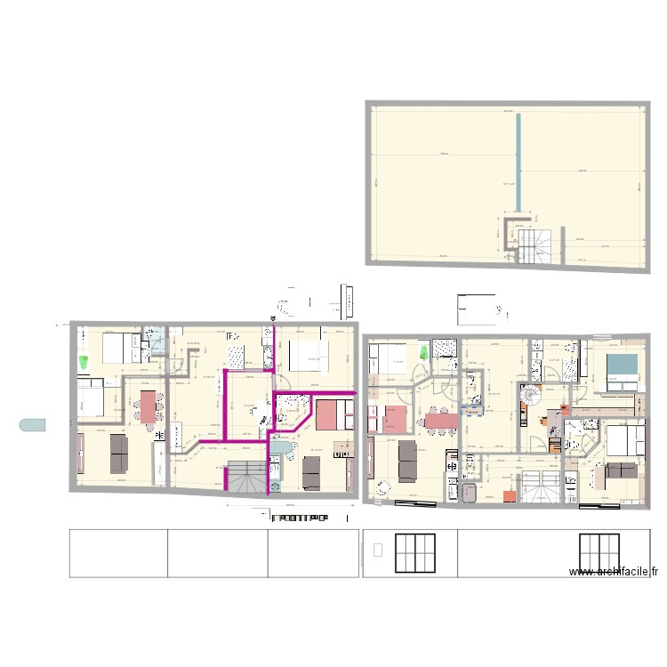 RDCH . Plan de 22 pièces et 348 m2