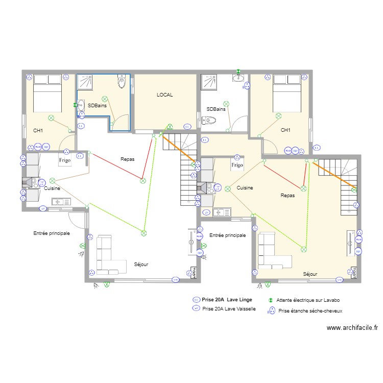 FOLIO implantation  électriques RDC . Plan de 0 pièce et 0 m2