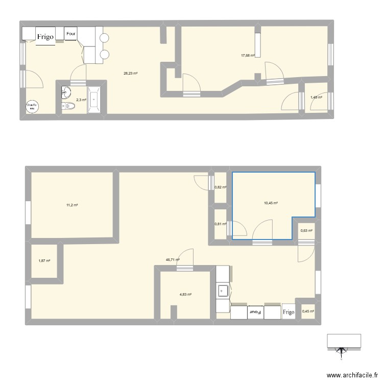 chambre. Plan de 9 pièces et 78 m2