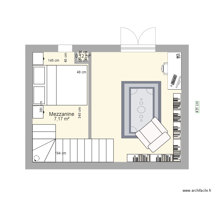 MEZZANINE BUREAU. Plan de 3 pièces et 19 m2