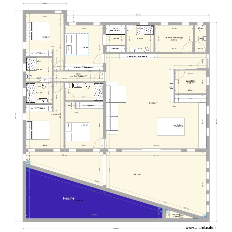 DIDIER 040722. Plan de 16 pièces et 233 m2