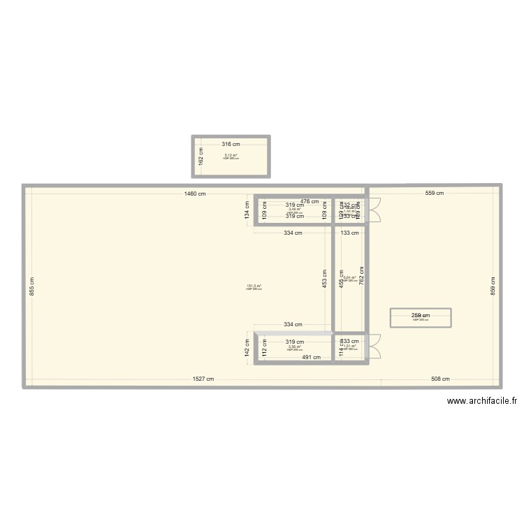 hangar Faka. Plan de 14 pièces et 525 m2