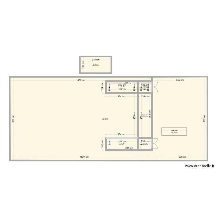 hangar Faka. Plan de 11 pièces et 332 m2