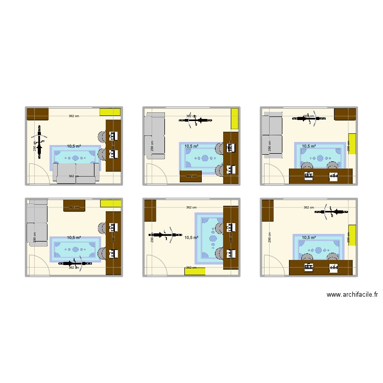 bureau. Plan de 6 pièces et 63 m2