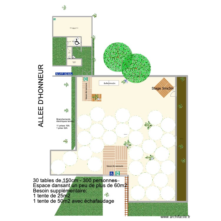 Diner 350p avec extensions V3. Plan de 6 pièces et 572 m2