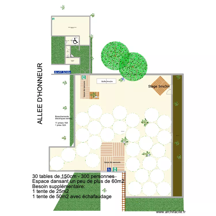 Diner 350p avec extensions V3. Plan de 