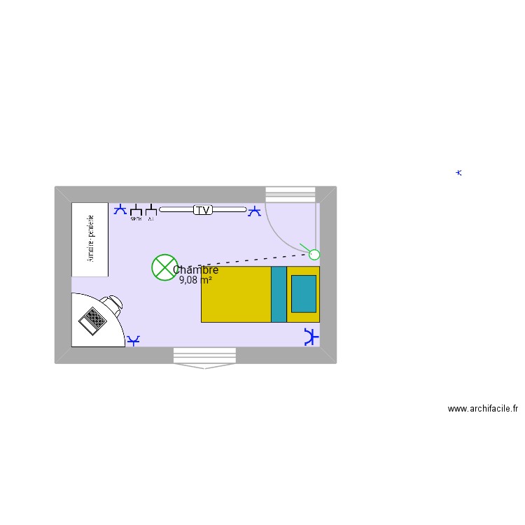Chambre branasss. Plan de 1 pièce et 9 m2