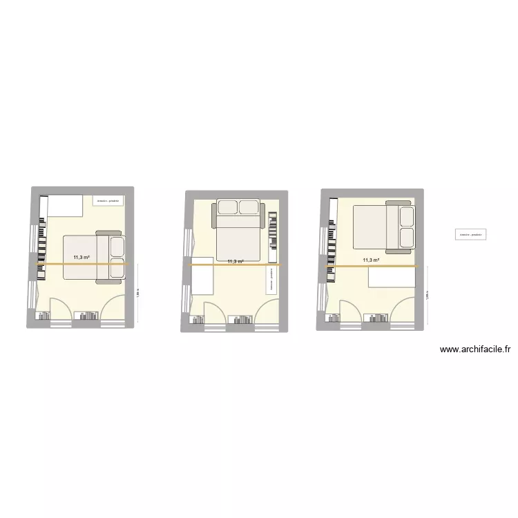 chambre Corto. Plan de 3 Pièces et 34 m²