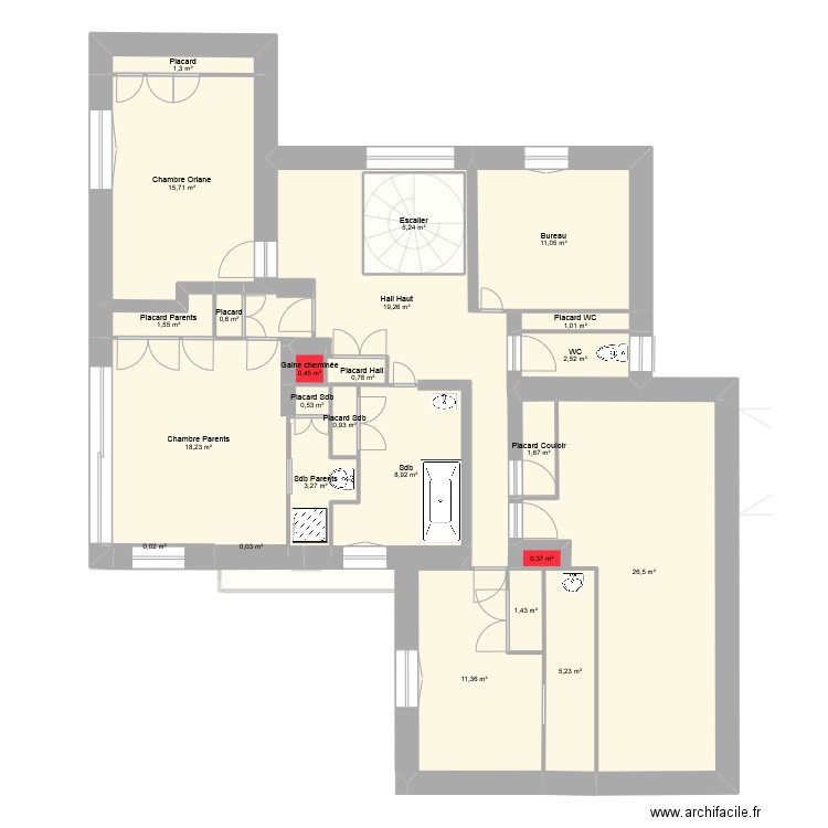 Aire vieille. Plan de 33 pièces et 288 m2