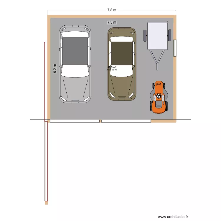 Garage. Plan de 1  et 47 m²