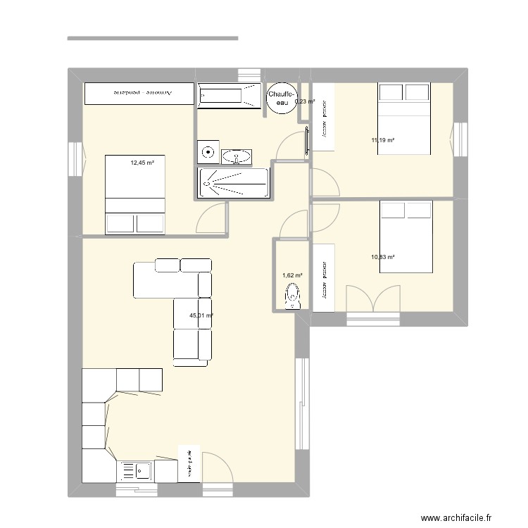 maison 2. Plan de 6 pièces et 81 m2
