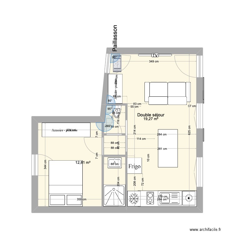 Burguet 13 octobre 2018. Plan de 2 pièces et 32 m2